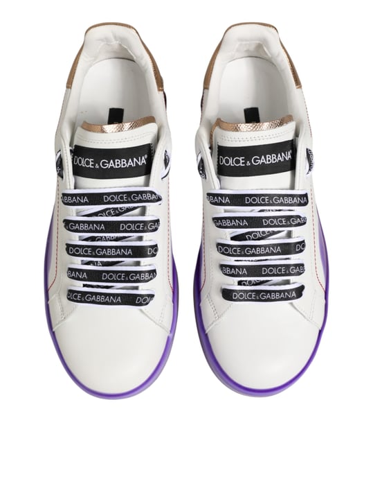 Dolce & Gabbana Weiße Lila Leder Sneaker Schuhe - Image 4