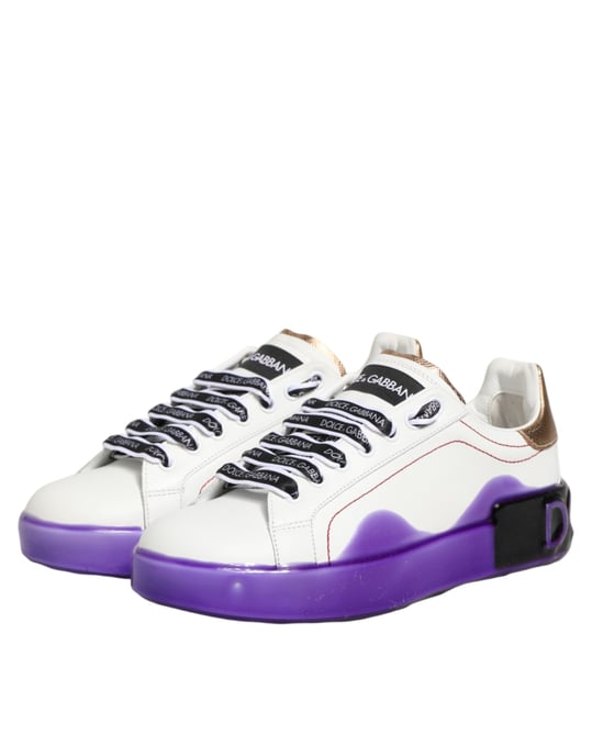 Dolce & Gabbana Weiße Lila Leder Sneaker Schuhe - Image 5