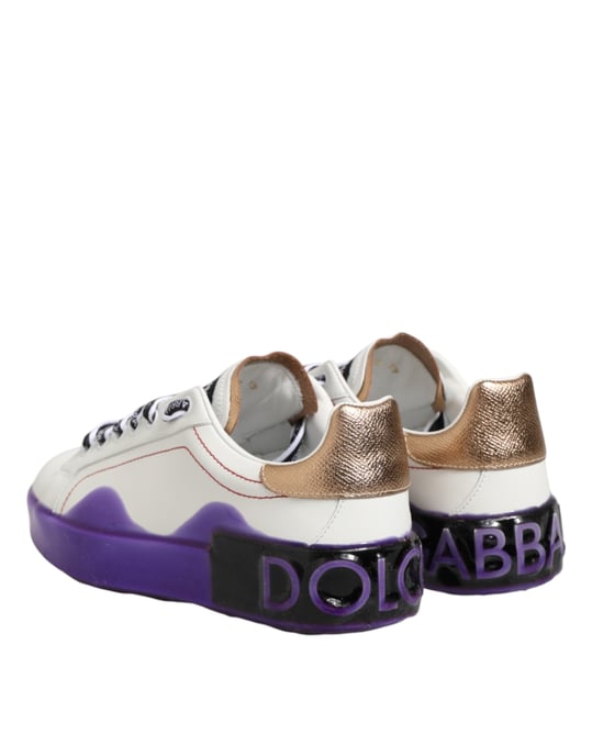 Dolce & Gabbana Weiße Lila Leder Sneaker Schuhe - Image 6