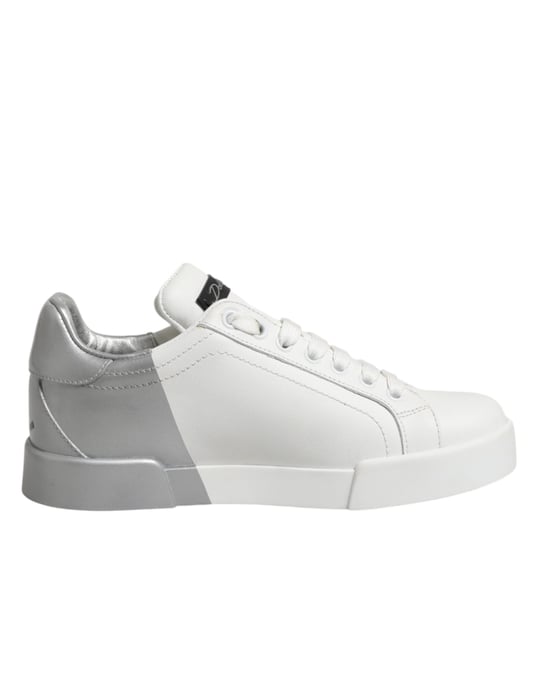 Dolce & Gabbana Weiße Graue Niedrige Leder Sneaker Schuhe - Image 2