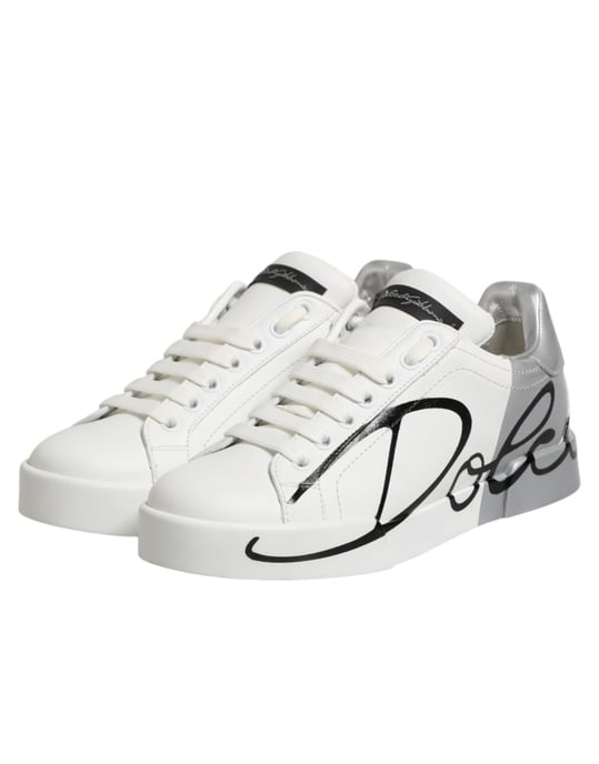 Dolce & Gabbana Weiße Graue Niedrige Leder Sneaker Schuhe - Image 5