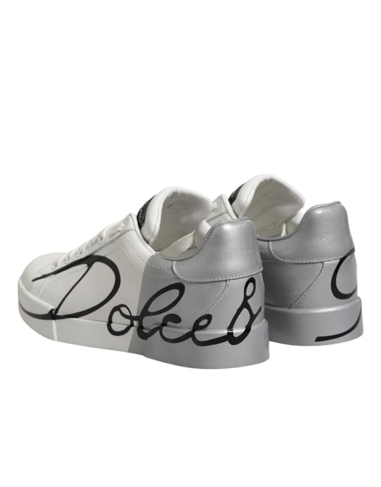 Dolce & Gabbana Weiße Graue Niedrige Leder Sneaker Schuhe - Image 6