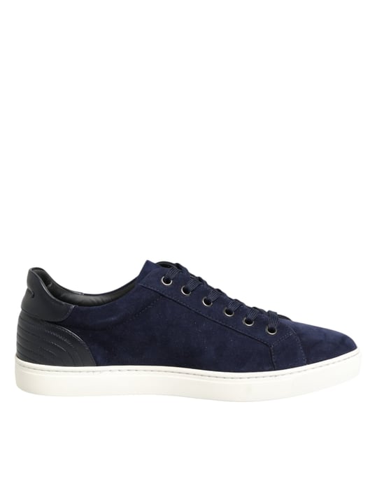 Dolce & Gabbana Blaue Leder-Wildleder Low Top Sneakers Schuhe - Image 1