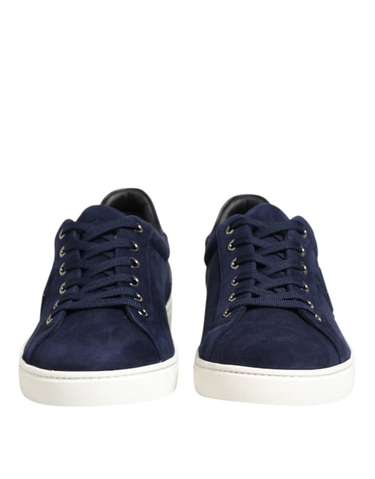 Dolce & Gabbana Blaue Leder-Wildleder Low Top Sneakers Schuhe - Image 3