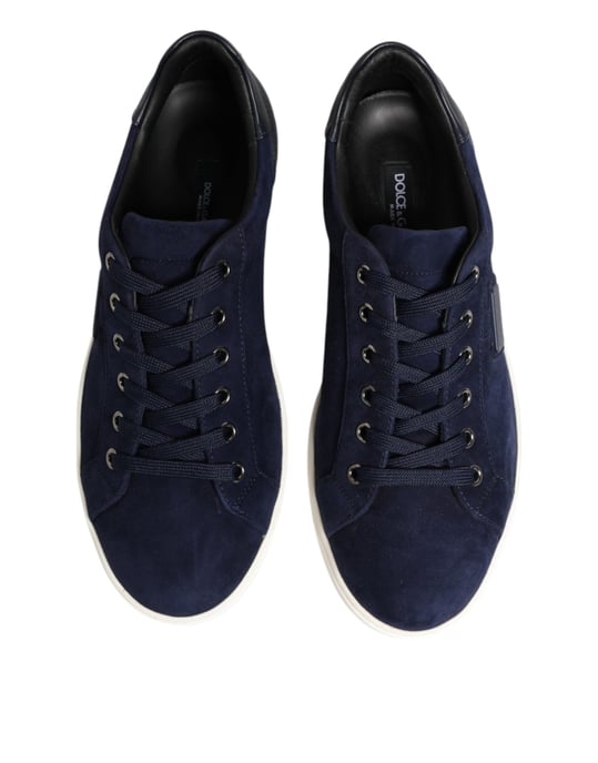 Dolce & Gabbana Blaue Leder-Wildleder Low Top Sneakers Schuhe - Image 4
