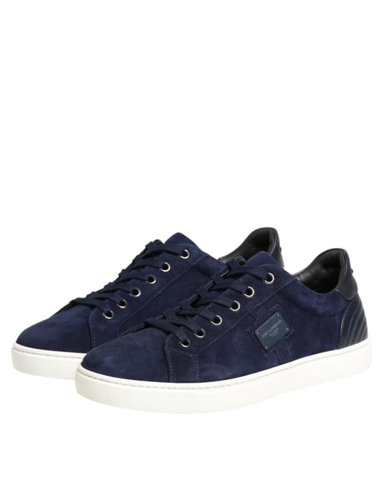 Dolce & Gabbana Blaue Leder-Wildleder Low Top Sneakers Schuhe - Image 5