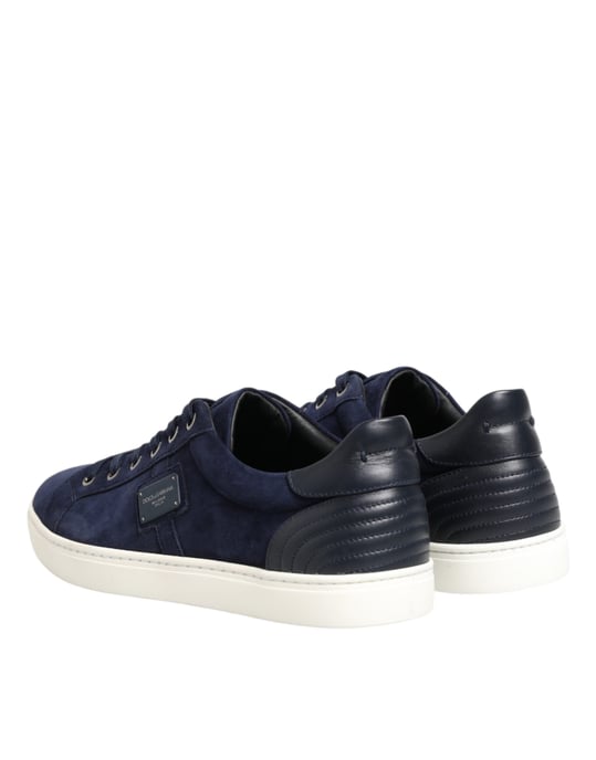 Dolce & Gabbana Blaue Leder-Wildleder Low Top Sneakers Schuhe - Image 6