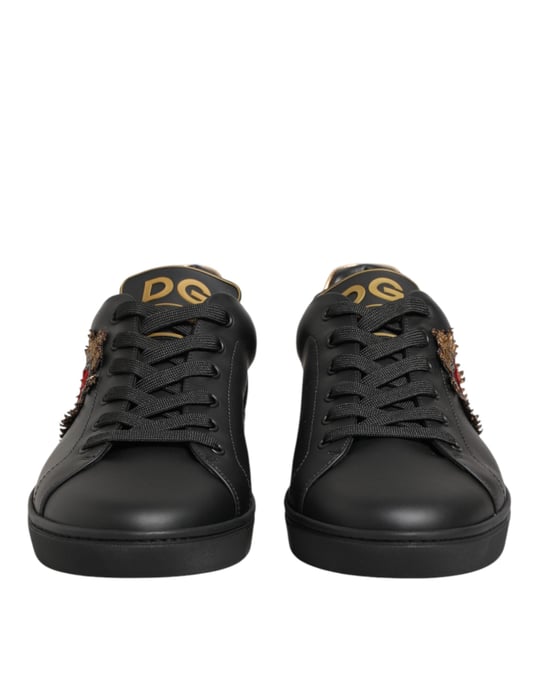 Dolce & Gabbana Schwarze Leder-Sneaker mit Herzverzierung - Image 2