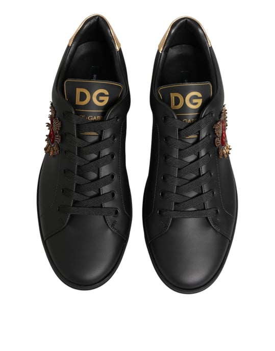 Dolce & Gabbana Schwarze Leder-Sneaker mit Herzverzierung - Image 3