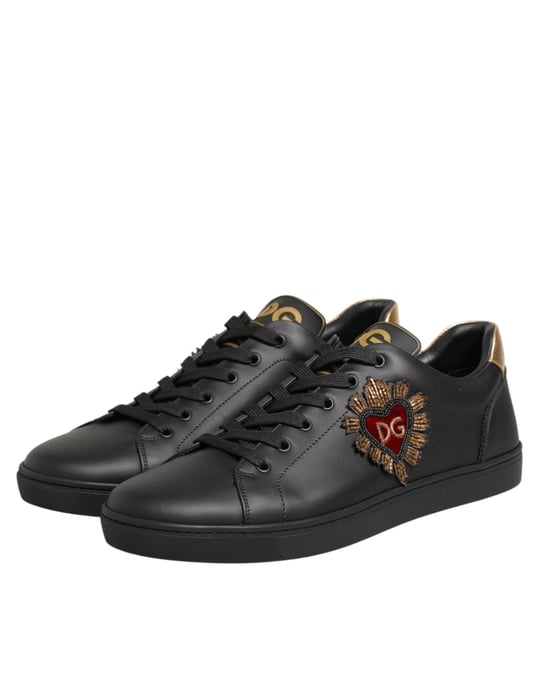 Dolce & Gabbana Schwarze Leder-Sneaker mit Herzverzierung - Image 4