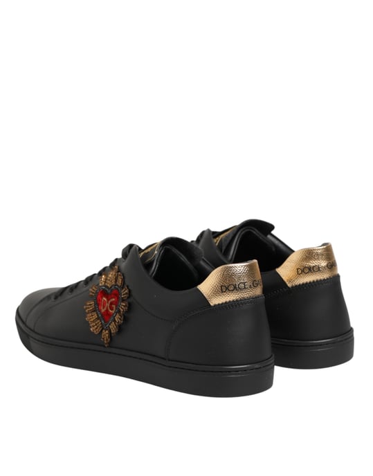 Dolce & Gabbana Schwarze Leder-Sneaker mit Herzverzierung - Image 5