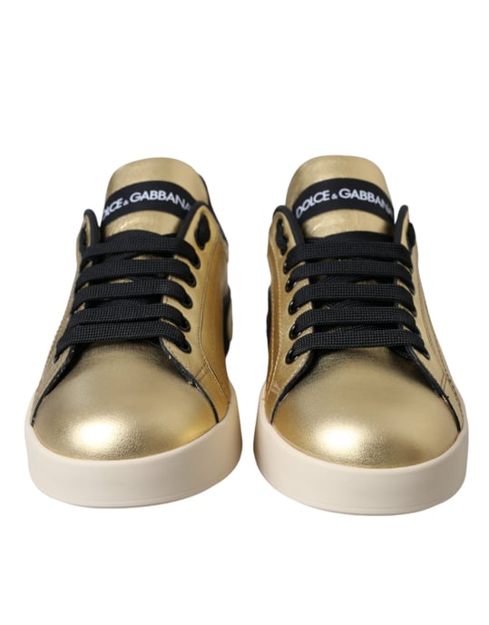 Dolce & Gabbana Gold Portofino Kalbleder Sneakers Damen Schuhe - Image 2