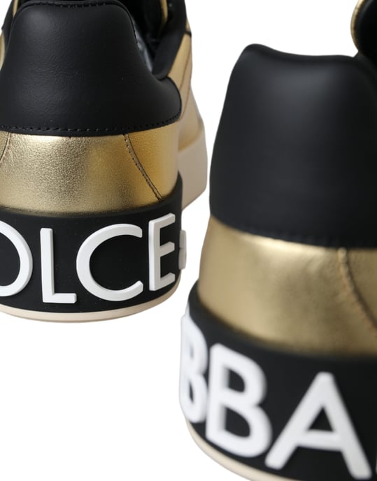Dolce & Gabbana Gold Portofino Kalbleder Sneakers Damen Schuhe - Image 5