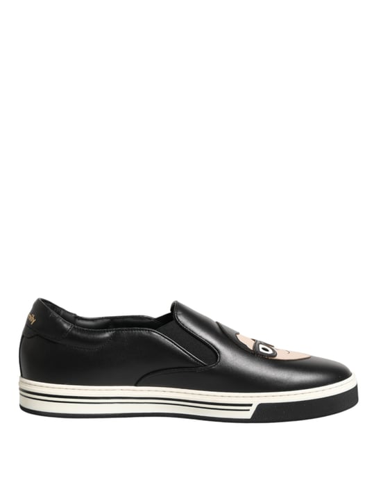 Dolce & Gabbana Schwarze Leder Signatur Figuren Sneakers Schuhe - Image 2