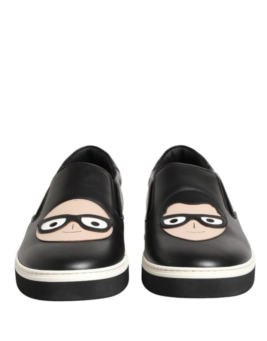 Dolce & Gabbana Schwarze Leder Signatur Figuren Sneakers Schuhe - Image 3