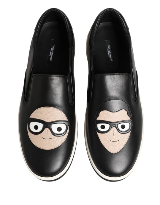 Dolce & Gabbana Schwarze Leder Signatur Figuren Sneakers Schuhe - Image 4
