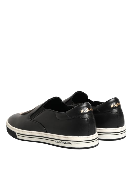 Dolce & Gabbana Schwarze Leder Signatur Figuren Sneakers Schuhe - Image 5