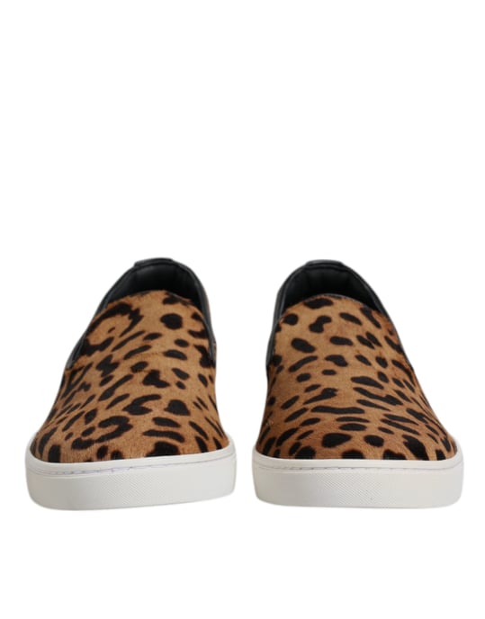 Dolce & Gabbana Braune Kalbsleder-Fell Leopard Sneakers Schuhe - Image 2