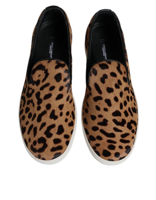Dolce & Gabbana Braune Kalbsleder-Fell Leopard Sneakers Schuhe - Image 3