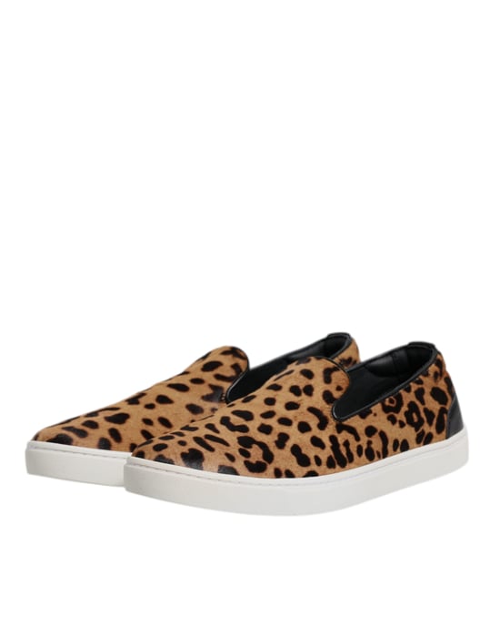 Dolce & Gabbana Braune Kalbsleder-Fell Leopard Sneakers Schuhe - Image 4