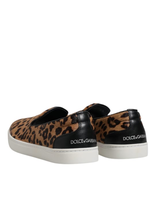 Dolce & Gabbana Braune Kalbsleder-Fell Leopard Sneakers Schuhe - Image 5
