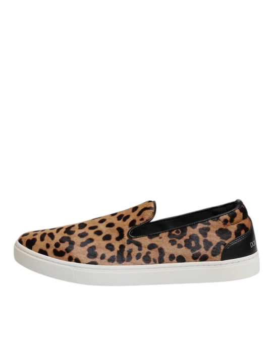 Dolce & Gabbana Braune Kalbsleder-Fell Leopard Sneakers Schuhe - Image 6