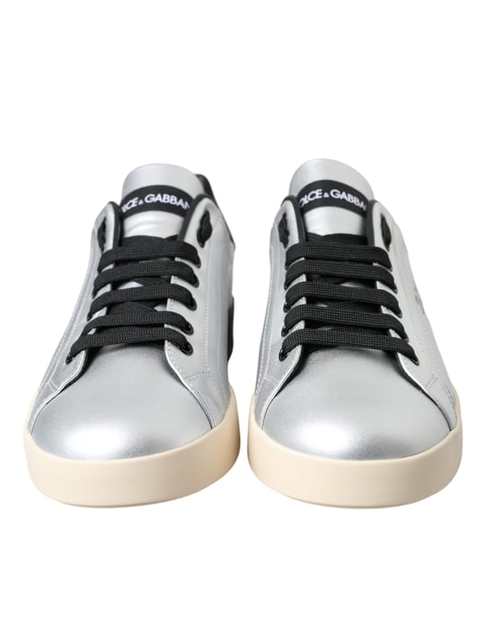 Dolce & Gabbana Silberne Portofino Kalbsleder Sneakers Herren Schuhe - Image 2