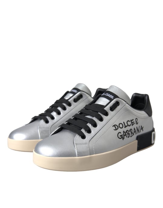Dolce & Gabbana Silberne Portofino Kalbsleder Sneakers Herren Schuhe - Image 3