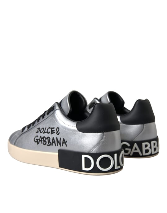 Dolce & Gabbana Silberne Portofino Kalbsleder Sneakers Herren Schuhe - Image 4