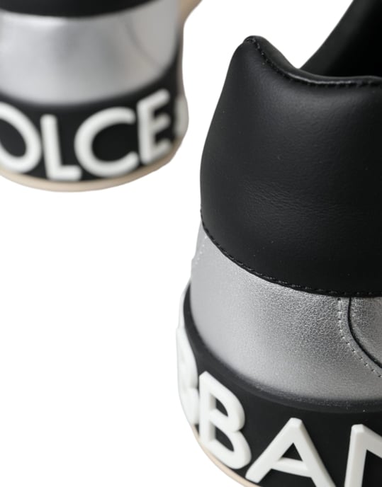 Dolce & Gabbana Silberne Portofino Kalbsleder Sneakers Herren Schuhe - Image 5