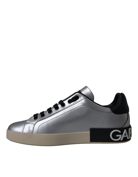 Dolce & Gabbana Silberne Portofino Kalbsleder Sneakers Herren Schuhe - Image 6
