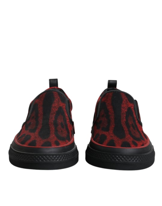 Dolce & Gabbana Rote Schwarze Leopard Baumwolle Herren Niedrigschnitt Sneaker Schuhe - Image 2