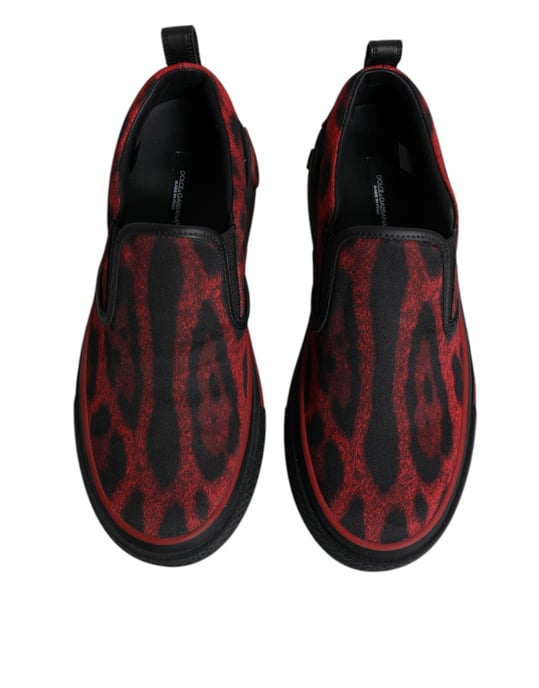 Dolce & Gabbana Rote Schwarze Leopard Baumwolle Herren Niedrigschnitt Sneaker Schuhe - Image 3