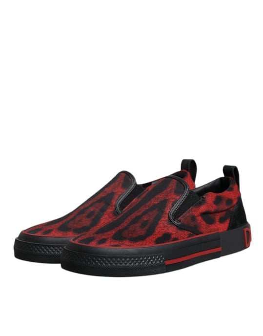 Dolce & Gabbana Rote Schwarze Leopard Baumwolle Herren Niedrigschnitt Sneaker Schuhe - Image 4