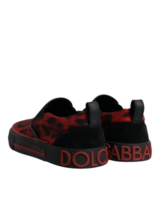 Dolce & Gabbana Rote Schwarze Leopard Baumwolle Herren Niedrigschnitt Sneaker Schuhe - Image 5
