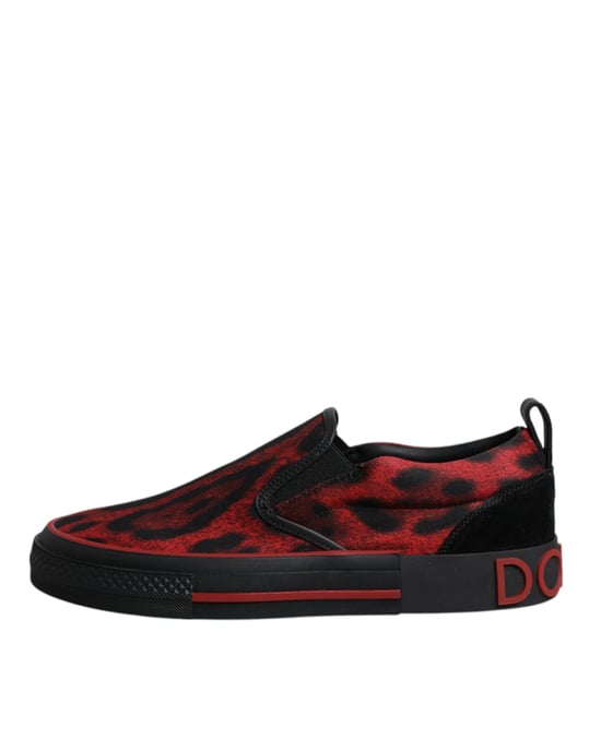 Dolce & Gabbana Rote Schwarze Leopard Baumwolle Herren Niedrigschnitt Sneaker Schuhe - Image 6