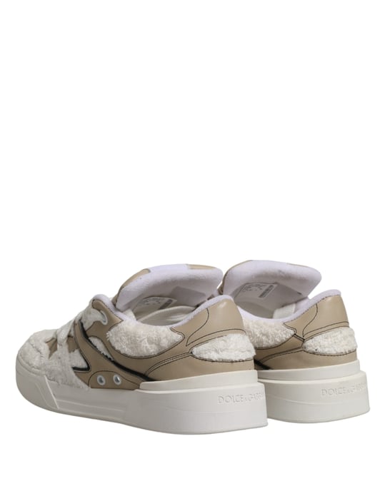 Dolce & Gabbana Weiße Beige Kunstfell Low Top Sneakers Schuhe - Image 6