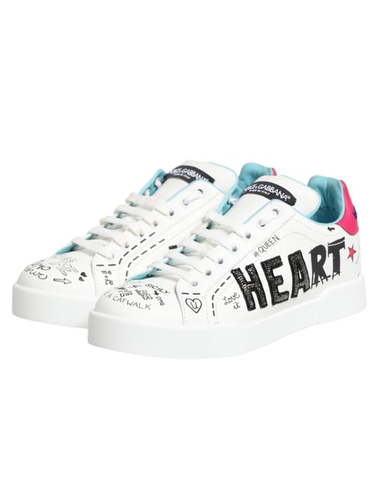 Dolce & Gabbana Weiße Leder-Graffiti Low Top Sneakers Schuhe - Image 5