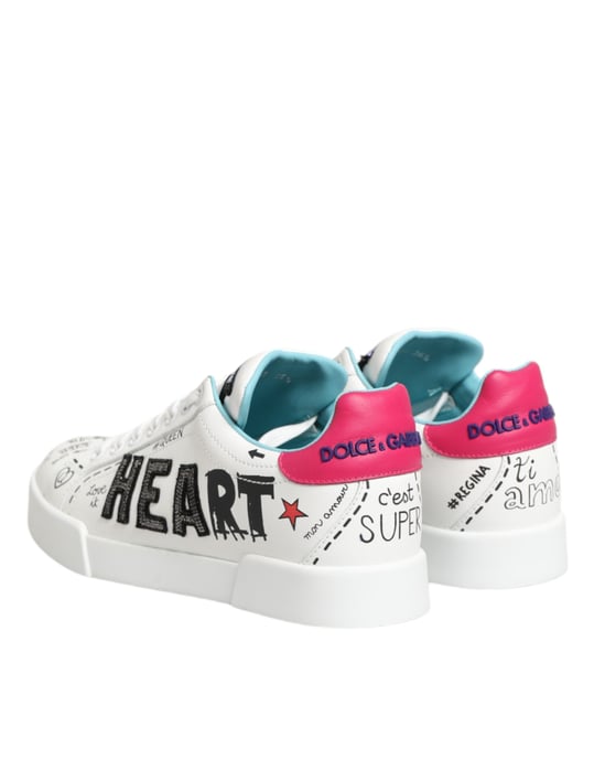 Dolce & Gabbana Weiße Leder-Graffiti Low Top Sneakers Schuhe - Image 6