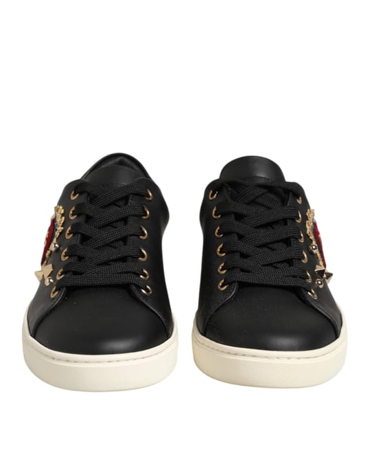 Dolce & Gabbana Schwarze Leder Sneakers mit Heiligem Herz - Image 3