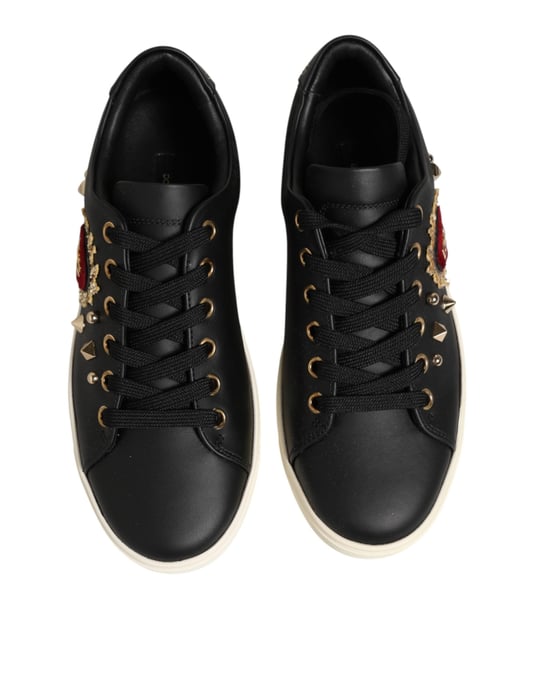 Dolce & Gabbana Schwarze Leder Sneakers mit Heiligem Herz - Image 4