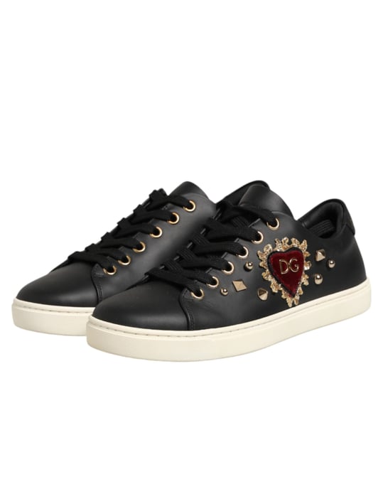 Dolce & Gabbana Schwarze Leder Sneakers mit Heiligem Herz - Image 5