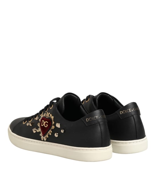Dolce & Gabbana Schwarze Leder Sneakers mit Heiligem Herz - Image 6