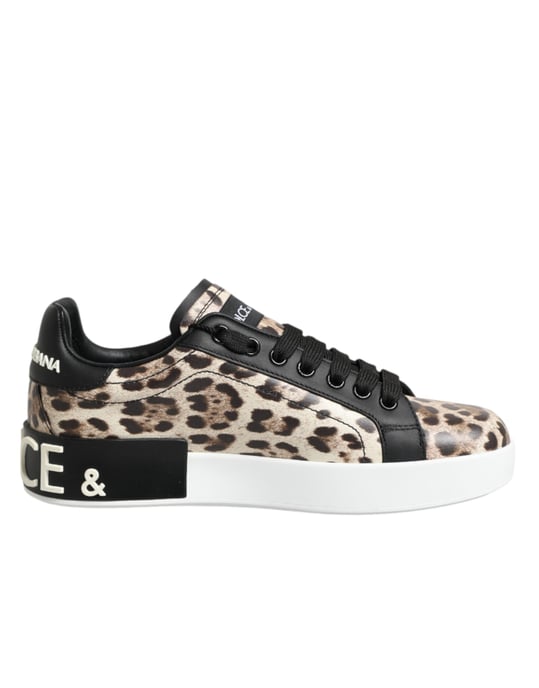 Dolce & Gabbana Braune Leder Leopard Low-Top Sneakers Schuhe - Image 1