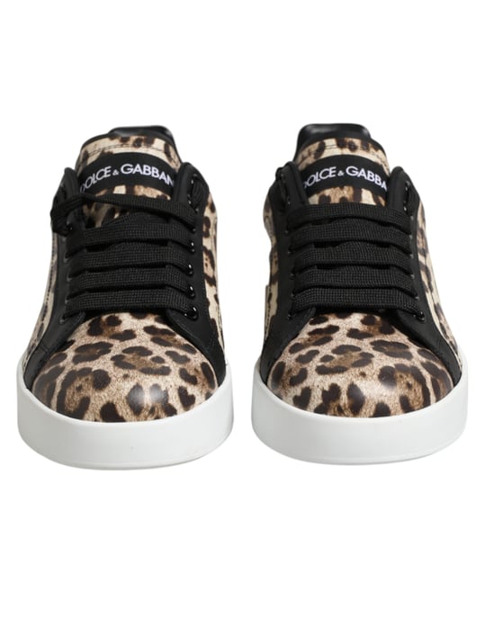Dolce & Gabbana Braune Leder Leopard Low-Top Sneakers Schuhe - Image 2