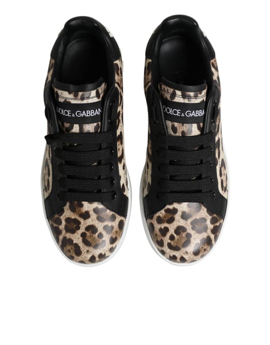 Dolce & Gabbana Braune Leder Leopard Low-Top Sneakers Schuhe - Image 3