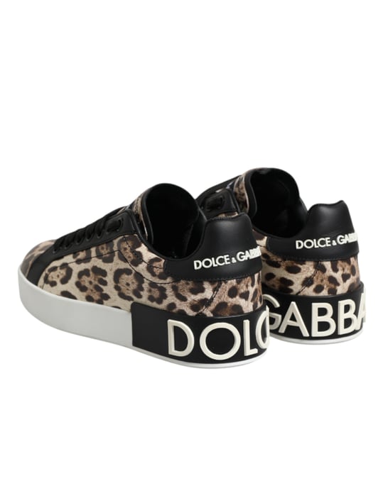 Dolce & Gabbana Braune Leder Leopard Low-Top Sneakers Schuhe - Image 5