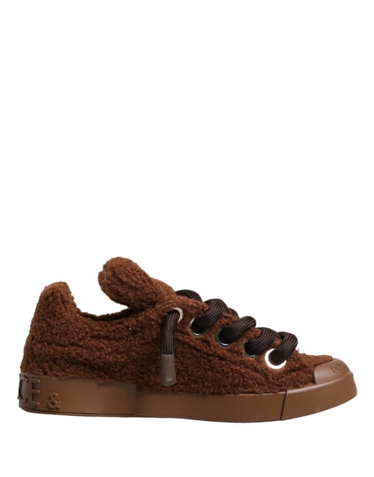 Dolce & Gabbana Braune Synthetische Lammfell Low-Top Sneakers Schuhe - Image 2