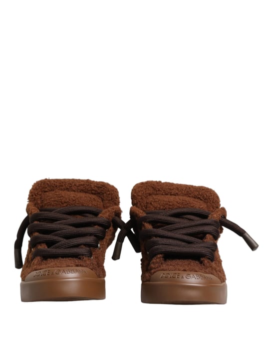 Dolce & Gabbana Braune Synthetische Lammfell Low-Top Sneakers Schuhe - Image 3