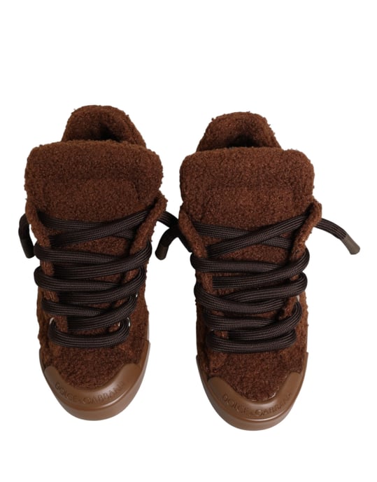 Dolce & Gabbana Braune Synthetische Lammfell Low-Top Sneakers Schuhe - Image 4